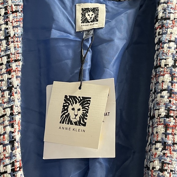 Anne Klein Blazer Womens M Blue Tweed Boucle Knit Jacket Open Front Long Line - Picture 5 of 15